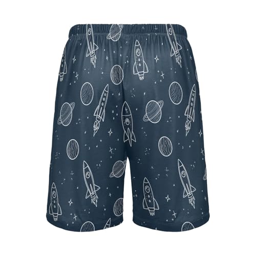 Men's Pajama Shorts Space Rocket Blue Athletic Pajama Sleep Bottoms with Pockets 23038822