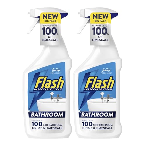 Flash BATHROOM Cleaning Spray 800ml x 2 Powerful Multi Surface Cleaner Removes Limescale Soap Scum & Bathroom Dirt Fast Acting Spray For Tiles Sinks Taps & Showers