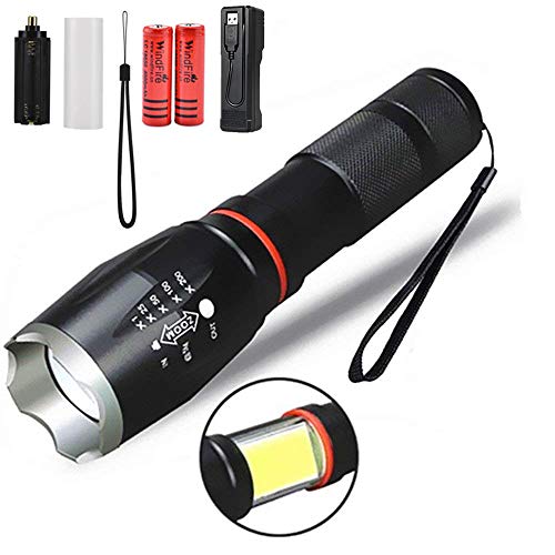 LUXJUMPER Linterna LED Recargable 4000mAh 3000 lúmenes COB Oculta Táctica de Mano Súper Brillante con Magnético Soporte Lámpara Trabajo Cinco Modos para Inspecciones, Camping, Ciclismo, Trekking