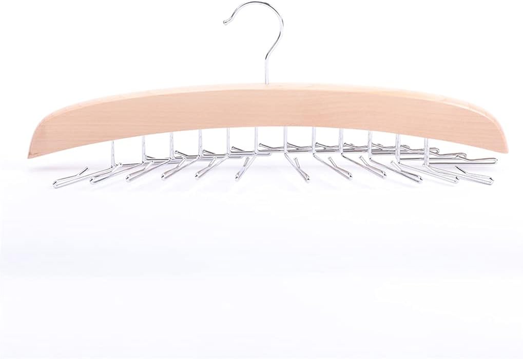 Multifunction Wood Belt Organizer Tie Scarf Rack Hanger Metal Hook Wardrobe Closet Storage(1PCS,Natural 24hooks)