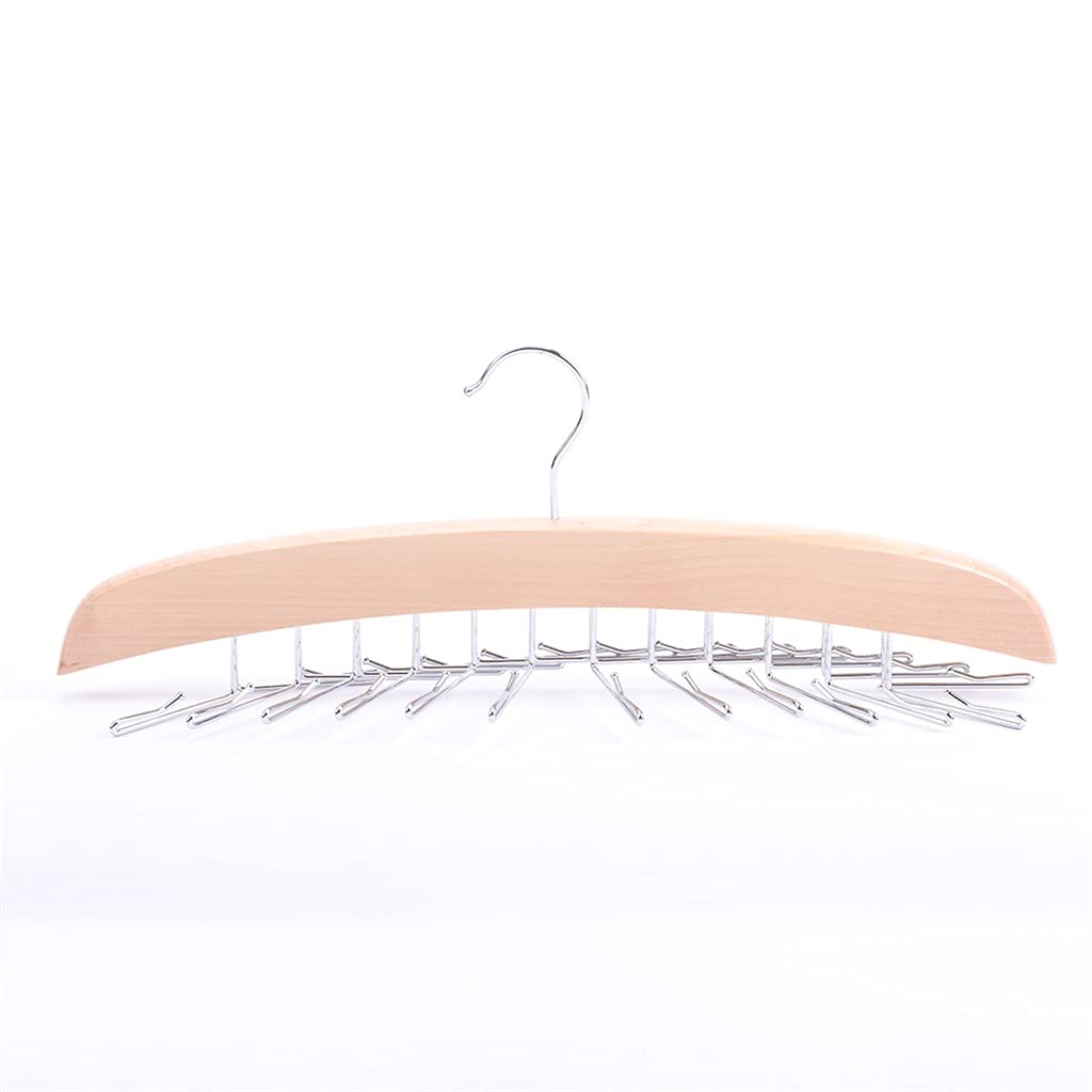 MOBYGKFY Multifunction Wood Belt Organizer Tie Scarf Rack Hanger Metal Hook Wardrobe Closet Organizer Storage Organizer(1PCS,Natural 24hooks)