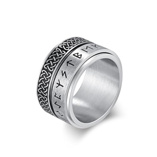 Men's 14mm Stainless Steel Vintage Norse Viking Rune Spinner Ring Nordic Viking Celtic Knot Anxiety Rings