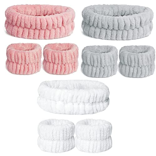 9 Piezas Diademas Faciales de Spa para Maquillaje y Lavar Cara Banda, Diadema de Suave Envoltura para Cabeza Elástica de Cuidado Piel Banda de Muñequera para Sudor Cover