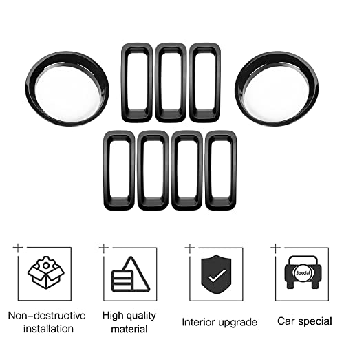 Image of CheroCar for Patriot Mesh Grille Grill Insert & Headlight Turn Light Cover Trim Exterior Accessories for Jeep Patriot 2011-2016