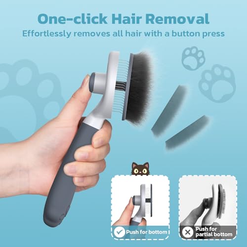 Zivacate Katzenbürste Hundebürste [Ergonomischer Griff & Ein-Klick-Reinigung & Patented Design] Selbstreinigende Bürste Für kurz- & langhaarige Hunde/Katzen/Kaninchen, Unterwollbürste(dunkelgrau)