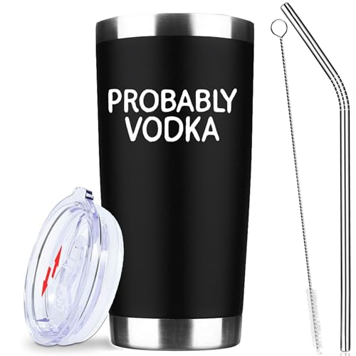 Probably Vodka,20 Oz Insulated Stainless Steel Iced Coffee Tumbler with Lid Straw and Brush,Funny Travel Coffee Mug Cup Water Bottle,Novelty Birthday Vodka Theme Gifts for Women Men Friend Wine Lovers