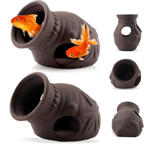 2 Stück Keramik Höhle für Aquarium, Cave Deko Fish Shrimp Hiding – Fisch Tank Zubehör, Natürliche Verstecke für Wassertiere, Landschaftsdekoration aus Keramik, Aquarium Dekoration für Garnelen