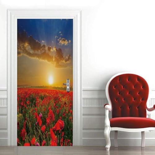 Tizhweqo Pegatina Puerta Flores Pegatinas para Puertas Flores Adhesivo Vinilo 3D Puerta Pegatina Pared Murales Papel Pintado Poster para Sala de Baño Decorativos 90x210 cm 7828a