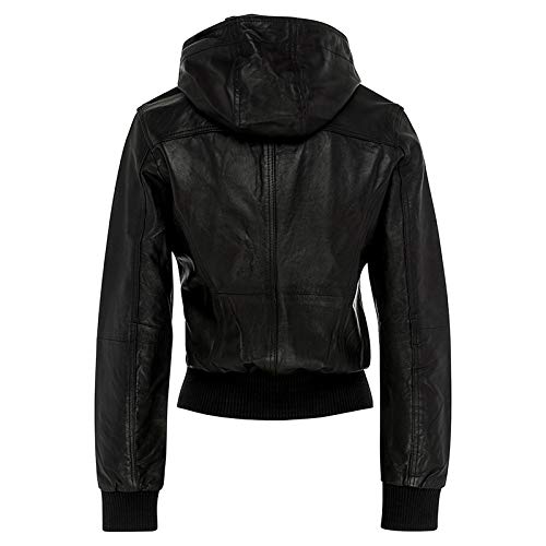 Women's Genuine Leather Bomber Biker Jacket With Hood2