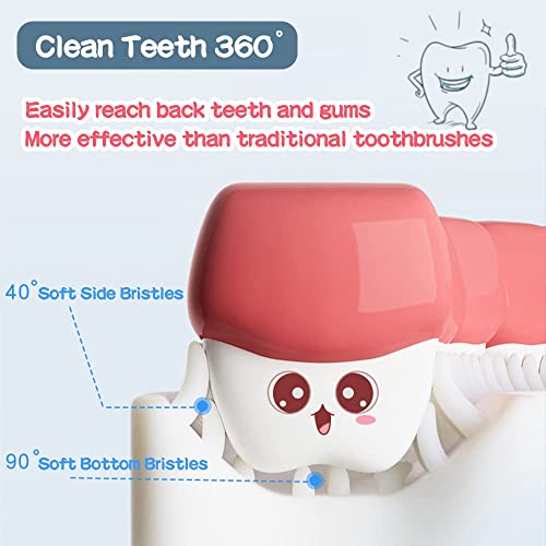 Image of UCRAVO Kids U-Shaped Toothbrush 360 Dental Cleaning for Toddlers 2+ Years - Soft Silicone Baby Training Toothbrush with Easy Grip Handle, Full Mouth Coverage, Gentle Gum Care (2 Pack,Multicolor)