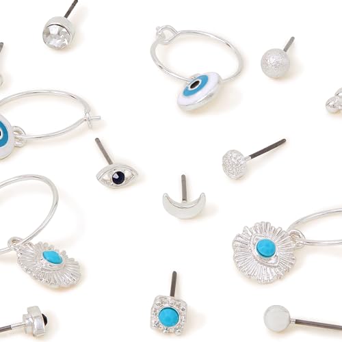 London Set Of 10 Stud And Evil Eye Hoop Earring