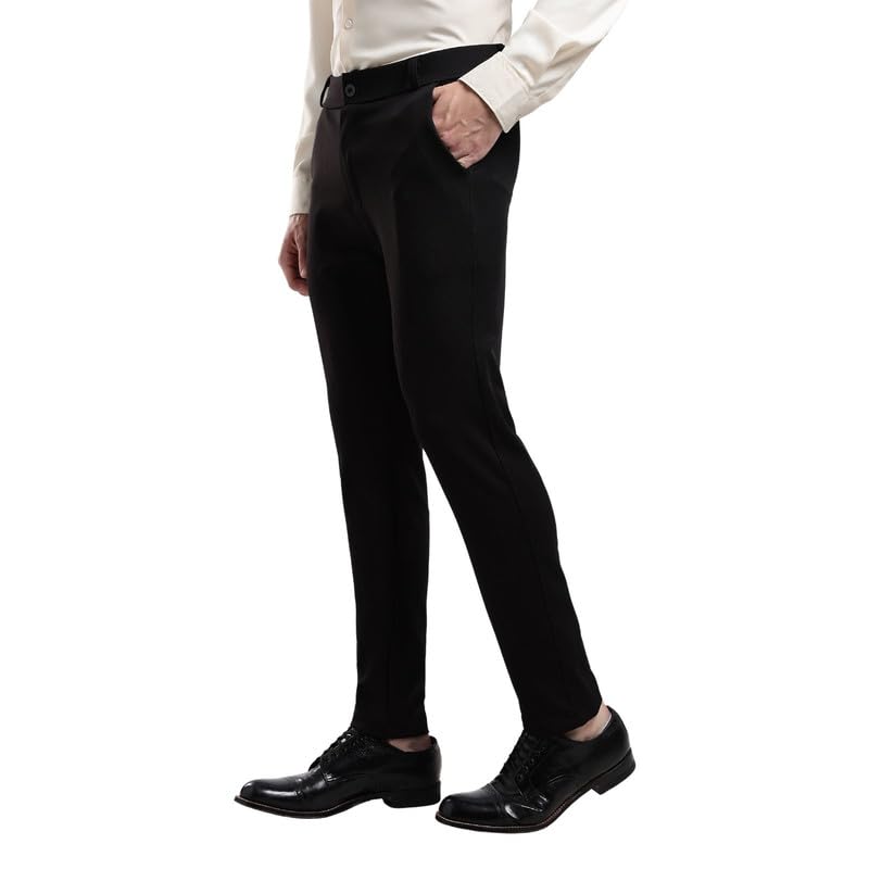 swadesi stuff SWADESI STUFFCotton Blend Tailored Fit Flat-Front Pants for Men - Stretch Fabric, Durable Stitching, Professional Business Wear-picture-2