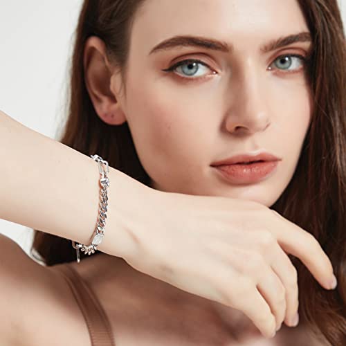 Paperclip Chain Bracelet Gra Certified I 3Ctw Df Vvs Emerald Cut Moissanite Diamonds Bracelets For Women I Silver With 18K White Gold Plated 6Mm Cuban Link Chain Charm Bracelet I 6.5-7.5 Inch #TOP6