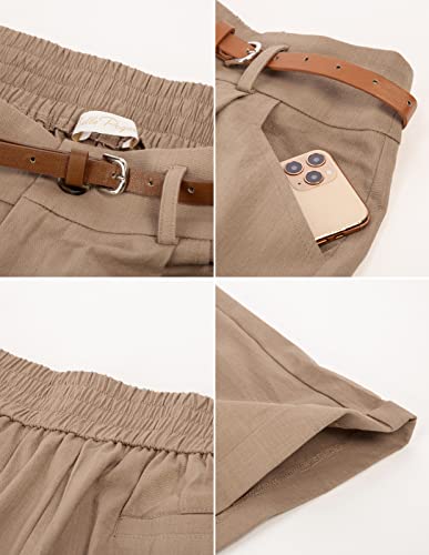 Image of Belle Poque Women Bermuda Shorts Elastic Waist Wide Leg Shorts with Pockets & Belts