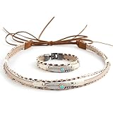 Generic 2 Pcs Western Hat Band with Cuff Bracelet Set PU Leather Metal Leaf Turquoise Cowgirl Belt Decorative Cowboy Hat Fedora Panama Strap Replacement for Women Men, Silver