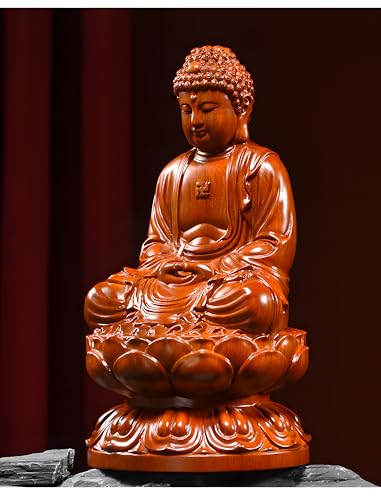 Estatua de Buda tallada a mano en madera roja de 20 cm