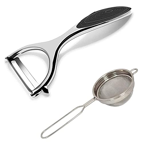 Image of Panchhi Store Peeler for Vegetable Fruit Potato Stainless Steel Material with Stainless Steel Tea Strainer Sharp and Smooth Peeler