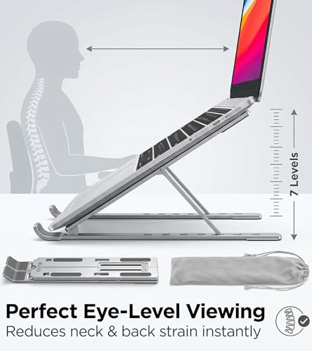 Image of Enclave Portable Foldable Laptop Stands Holder, Ergonomic Adjustable Height 6 Angles, Aluminium Alloy MacBook Stand for Desk. (Silver)