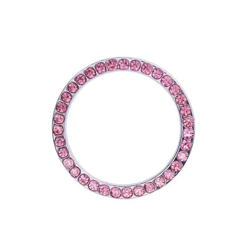 Auto Wonders Car Engine Start Stop Ignition Push Button Emblem Sticker Bling Crystal Rhinestone Cover Protector Ring Sticker Decorative Car Accessories (Pink)