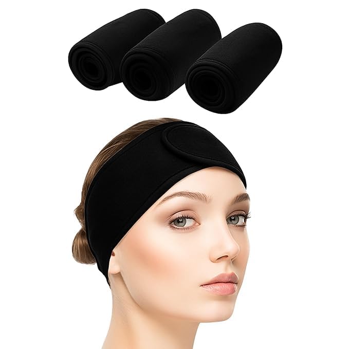Face Wash Head Band | Soft Stretchable Headband for Skincare Makeup Spa Bath | Comfortable Hair Wrap Band for Daily Use & Beauty Routine - Black-image-7