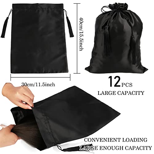 12 Pcs Large Silk Satin Bags Hair Storage Bag With Drawstring Tassel for Packaging Wigs-Bundles-Hair Extensions and Hair Tools 11.8x15.7Inch Multipurpose Large Bags2