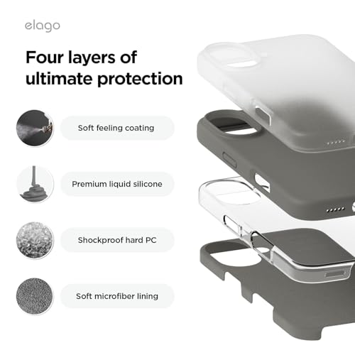 Image of elago Compatible with iPhone 16 Case, Premium Liquid Silicone Case, Full Body Protective Cover, Shockproof, Slim Phone Case, Anti-Scratch Soft Microfiber Lining, 6.1 inch (Medium Grey)
