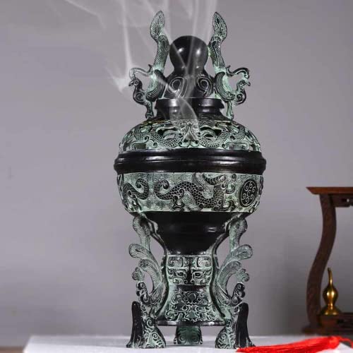 Brûleur d'encens antique en bronze 36 cm diffuseur grand format stable - 3