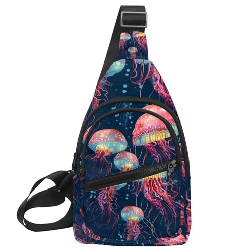 Sac à dos à bandoulière rouge et multicolore avec motif méduse