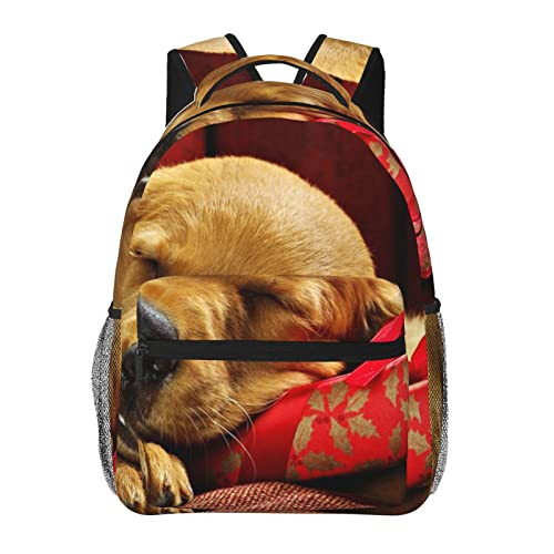 Sac d'école grande capacité avec port USB chien de Noël confortable