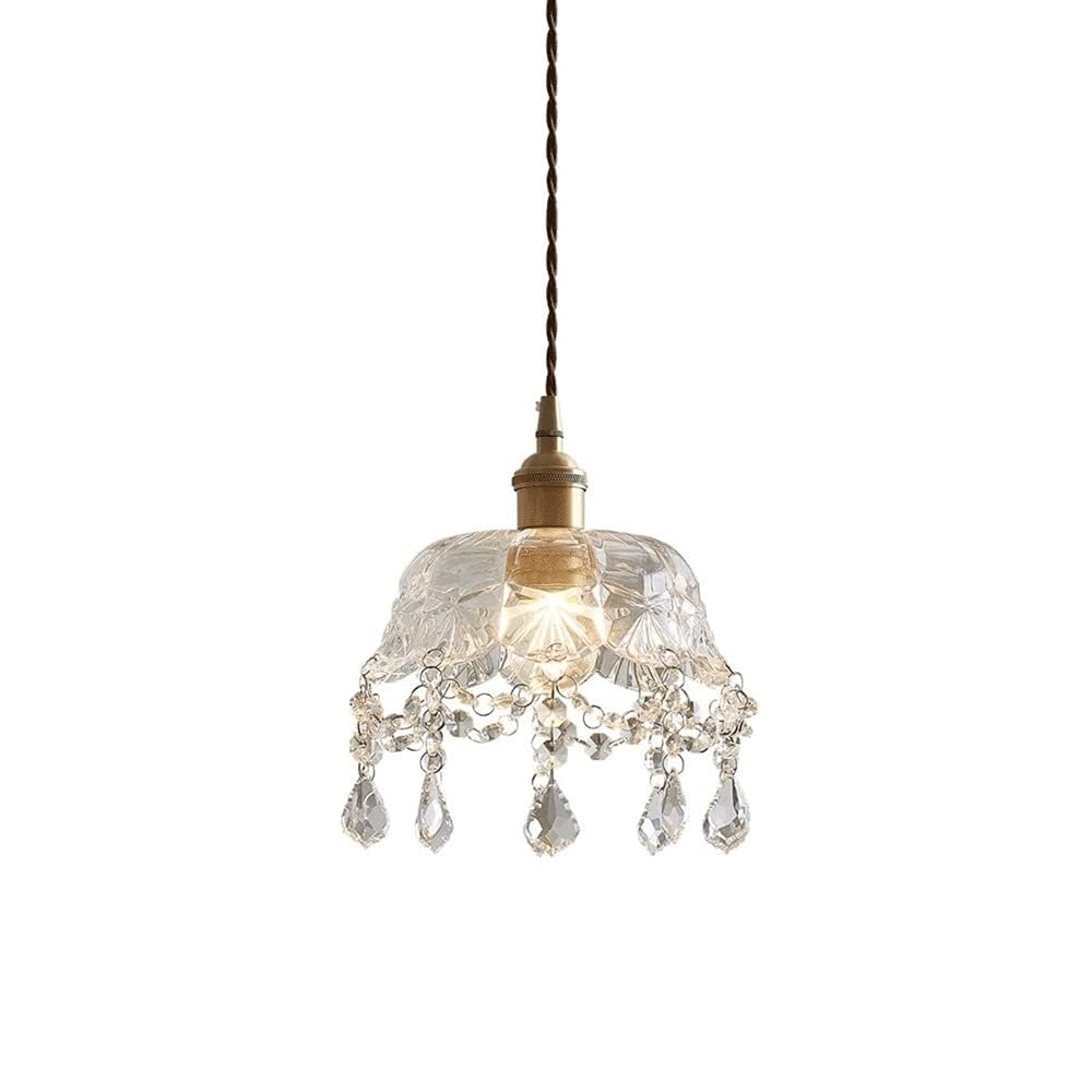 JUAKSQZYI Chandeliers Nordic Glass Hanging Lighting Retro Brass Pendent Light Crystal Suspension Light for Living Room Bedroom