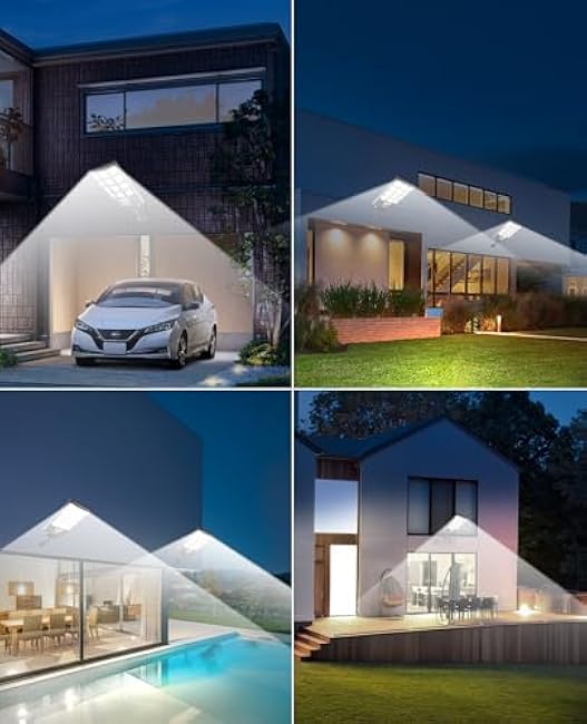 JAYNLT Solar Lights for Outside, 5 Lighting Modes Solar Flood Security Light with Motion Sensor & Dusk to Dawn&Remote, 6500K Street Lamps for Yard Garden,Shop - 2PACK