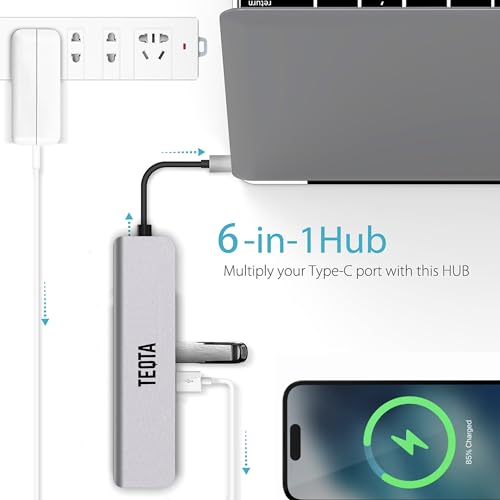 Image of Usb C Hub for Macbook 6 in 1 Portable Type C Docking Station Multiport USB Hub, 4K HDMI Connector for Laptop, SD /TF Card Reader, 2 100 Watt PD 3.0 Data Ports for M1, M2 and More (Silver)