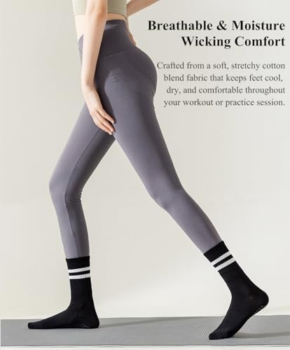Non-Slip Yoga Grippy Socks with Grip - Mid Calf Workout Socks for Women, Pilates, Dance, Fitness - Breathable & Comfortable4