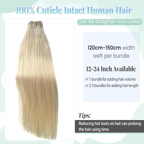 Image of Platinum Blonde Weft Hair Extensions - Real Human Hair, 12 Inch, 80G, Hand Tied Wefts Hair Extensions Human Hair Sew in Weave Weft Extensions for Women