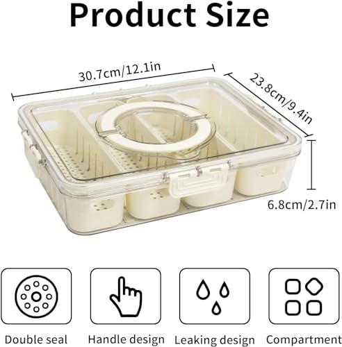 Image of Divided Veggie Tray Fridge Storage Box With Lid And Handle, 4 Compartments Fridge Organizer Divider Draining Crisper Containers For Fruit, Vegetable, Salad, Airtight Container Box (4 Compartment)