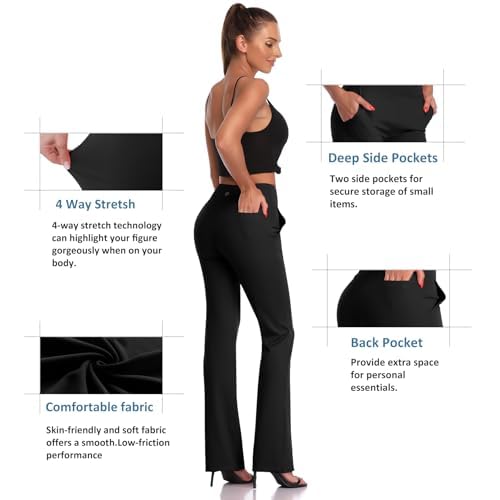 DAYOUNG Bootcut Yoga Pants for Women Tummy Control Workout Bootleg Pants High Waist 4 Way Stretch Pants4