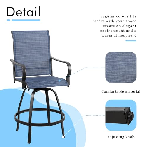Shintenchi 3 Piece Patio Swivel Bar Stools Set, Outdoor Patio Bar Table and Chairs Set, All Weather Bar Height Chairs Set of 2, High Top Bistro Set Furniture for Balcony, Backyard, Garden, Deep Blue
