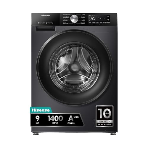 Hisense WF3S9043BB3, Lavadora, 9 Kg, Clase A-30%/D, 1400 RPM, Ancho 60 cm, 14 Programas, PureJet, Negro