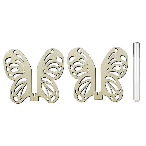 Decorhome Macetas de mariposa para plantas de interior, con maceta de tubo de ensayo transparente, arte decorativo, contenedor de plantas suculentas | Madera