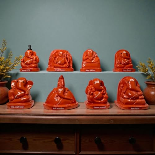 Image of KariGhar Ashtavinayak Ganesh Murti Made of Premium Resin, Perfect for Office Table, Study Desk, Home Temple, and Housewarming Gifts, 3-inch Orange Finish.