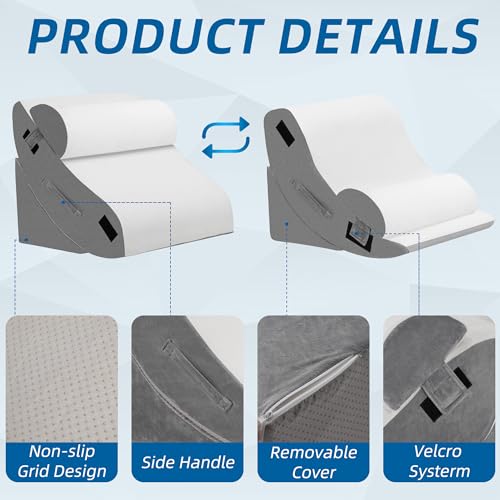 Image of HABUTWAY 4Pcs Orthopedic Wedge Pillow, Bed Wedge Pillow for Sleeping, Post Surgery Foam Pillow for Back Pain Relief, Triangle Adjustable Support Pillow with Machine Washable Cover, White&Grey