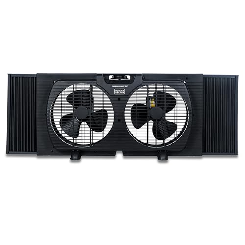 BLACK+DECKER 9' Dual Window Fan with 2 Speed Settings, Twin Fan Heads with Mechanical Dial Control, Removable Legs, For Sliding Windows up to 33” W with Accordion Expanders, BFW9MB, Black