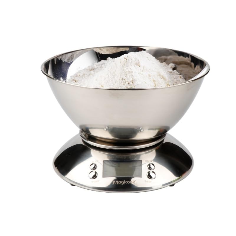 Báscula de cocina de acero inoxidable de 1g a 5kg, báscula for hornear de alta precisión con tazón, báscula de cocina con temporizador inteligente for uso doméstico