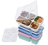 4-Pack Bento Lunch Box, 5-Compartment Lunch Boxes, Kids Snack Boxes, Stackable Ready Parties, Divided Food Storage Containers for School Work Travel Parties BBQ (Liquid food cannot be 100% leak-proof)