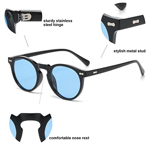 Image of Gleyemor Vintage Polarized Sunglasses for Men Round Sunglasses UV400 Protection Retro Hand-crafted Acetate Frame