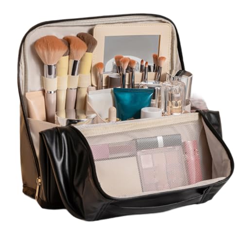 Organizador de viaje de gran capacidad y bolsa de maquillaje de pie color negro