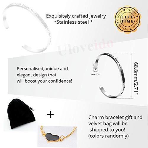 Image of Uloveido Stainless Steel Inspirational Bracelets for Women Engraved Personalized Mantra Initial Motivational Cuff Bangle Y460