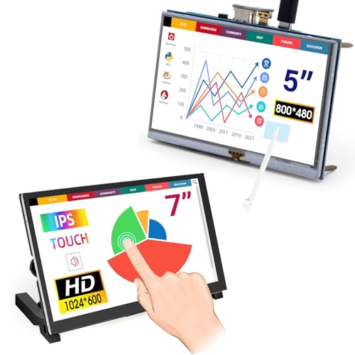 Image of ELECROW 5 Inch Resistive Touch Screen TFT 800x480 LCD Display + 7 Inch Capacitive Touchscreen 1024x600 Mini Portable Monitor with Stand, Compatible with Raspberry Pi, Banana Pi, BB Black, Windows