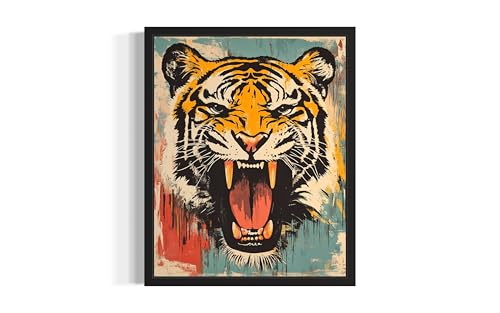 aj decor Tiger Pop Art Print Poster, Retro Vintage Colorful