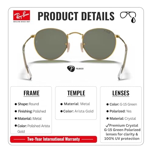 Image of Ray-Ban RB3447 ROUND METAL Round Shaped Sunglasses for Men with Official RAYBAN Eyewear Kit
